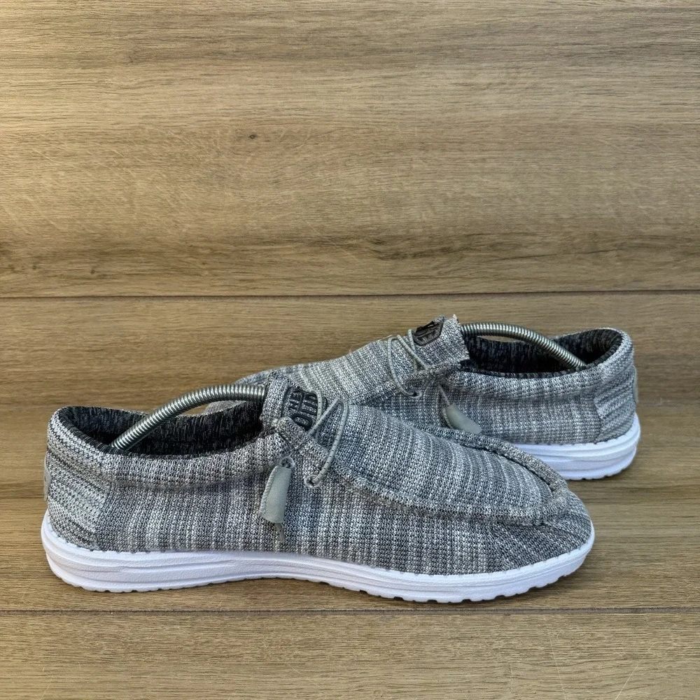 HEY DUDE SIZE 14 M GRANITE WHITE GRAY WALLY STRETCH MIX LIGHTWEIGHT LOAFERS NEW